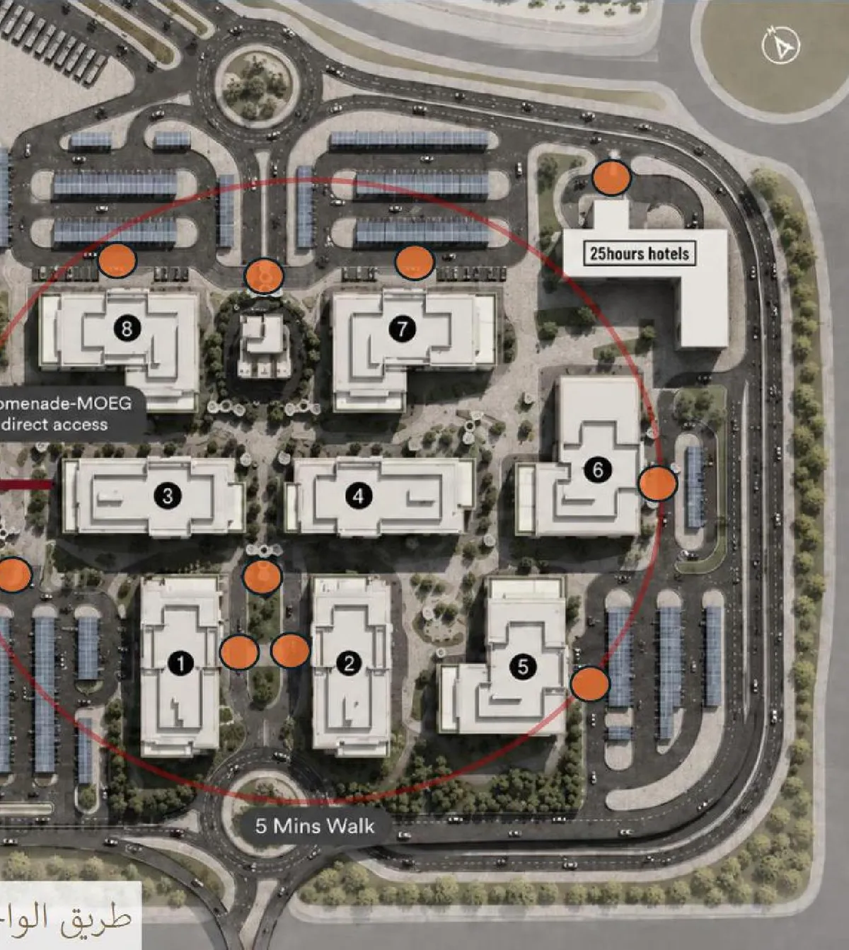 Junction masterplan: eight office buildings around plazas between Mall of Egypt and Al Wahat Road