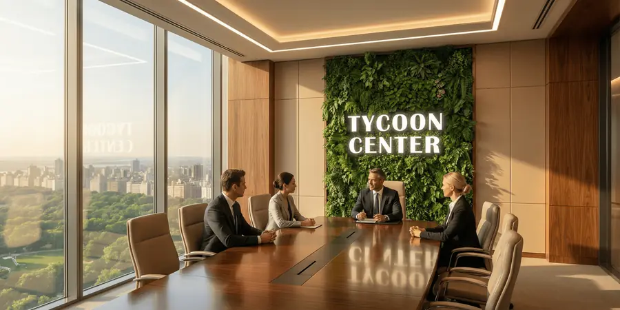 Meeting room render inside Tycoon Center with city views