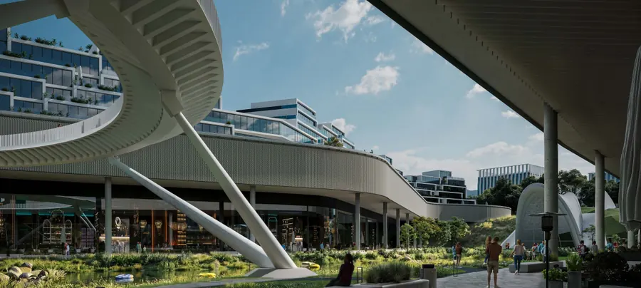 The circular bridge over the W55 retail promenade